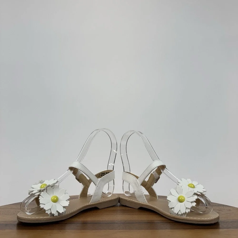 New NWT Little Girls Nordstrom Rack White Faux Leather Daisie Sandals Size 11 C‎